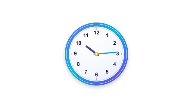Three identical blue clocks show the progression of time with moving hands against a plain white background with clocks side side
