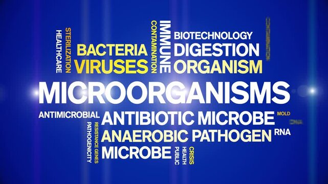 Microorganisms animated word cloud-text design animation tag kinetic typography seamless loop.
