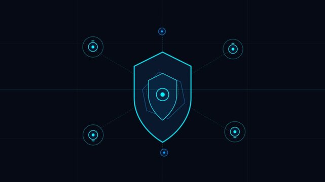 Dynamic cybersecurity Shield Illuminates Digital Network In Motion.