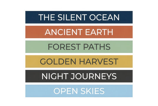 Design gr&aacute;fico moderno com uma lista de frases inspiradoras sobre a natureza dispostas em blocos coloridos e tipografia minimalista em um fundo branco limpo para uso criativo.