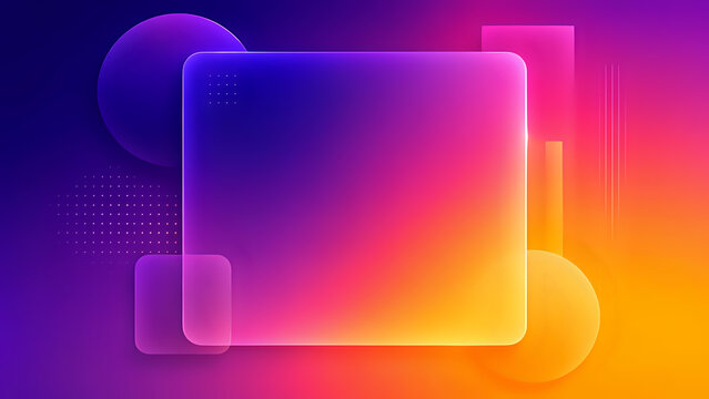 Abstract glassmorphism UI background with glowing colorful gradient and geometric shapes