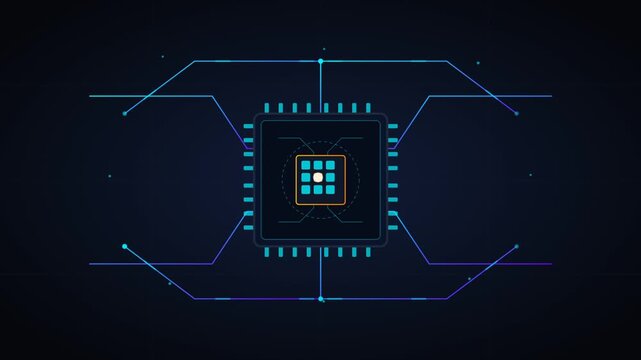 Tech Chip Circuit Visualization Video Abstract Neon Blue.