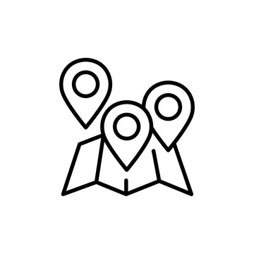 Map with multiple location pins icon, vector illustration of navigation points on a map