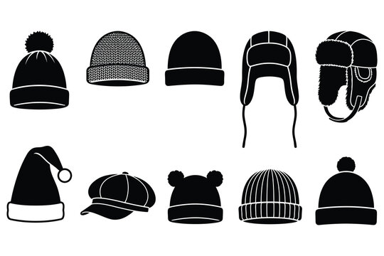 Winter hats and caps collection featuring beanies and warm headwear cold weather pom knit hat ussr hat santa hat flat cap bobble hat trapper hat headwear collection clothing christmas