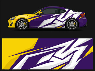 Naklejka premium Sporty car with dynamic purple and yellow wrap design