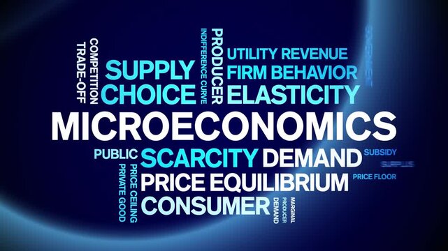 Microeconomics animated word cloud-text design animation tag kinetic typography seamless loop.