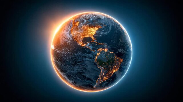 Earth Rotating Showing Day and Night City Lights