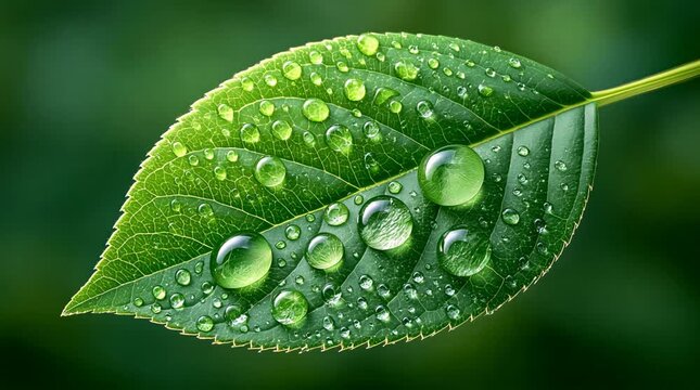 Water Droplets on Green Leaf After Rain Macro Shot