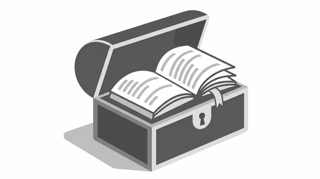Open book inside chest graphic representing discovery of knowledge and wisdom through reading and educational literature research