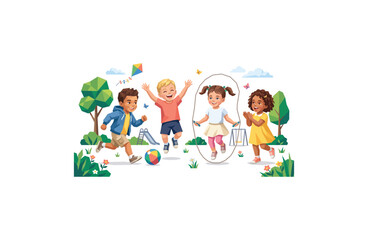 Fototapeta premium Diverse group of children playing together in park vector