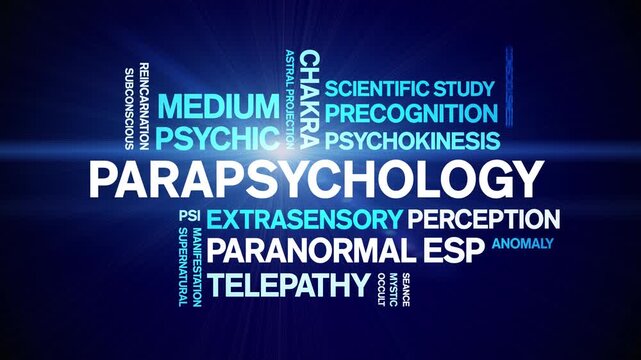 Parapsychology animated word cloud-animation tag kinetic typography seamless loop.