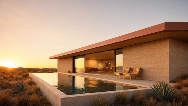 Ultra Minimalist Villa With Angled Roofline, Cantilevered Overhang And Elevated Pool Terrace With Contemporary Design (AI-Generated)