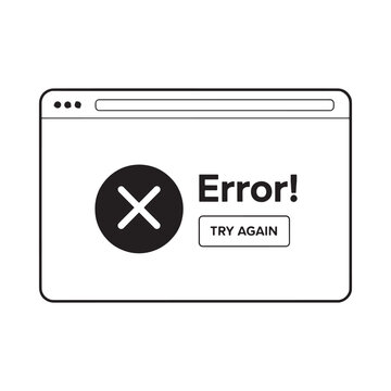 Error message window with cross icon and retry button line art style