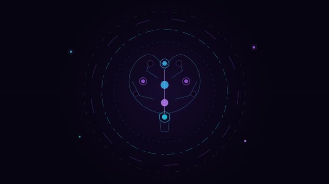 Futuristic circular data visualization sequence in neon design.