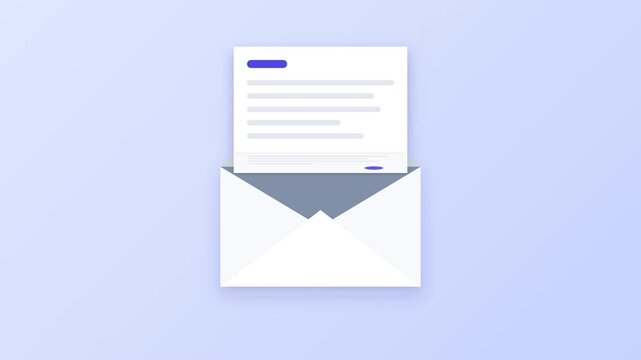 Three white envelopes with documents being pulled out and sealed on a light blue background surface with envelope icons documents
