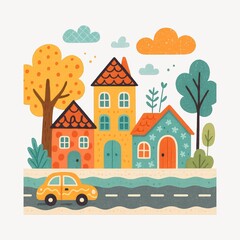 Fototapeta premium Whimsical village with colorful houses.