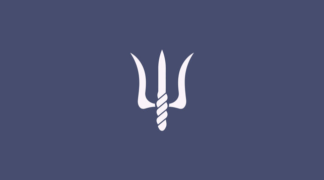 White trident symbol on a dark blue background.