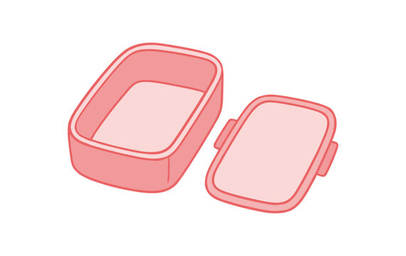 Pink Lunch Box Illustration with Lid Isolated on White