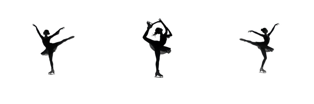 Set of Ballerinas and Ballet Dancers Silhouettes Performing Graceful Poses Isolated on White Background Transparent PNG Vector Illustration