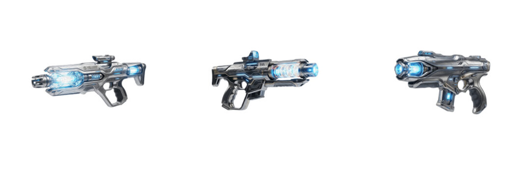 Set futuristic sci-fi heavy laser pistol cybernetic energy weapon compact tactical blaster advanced sidearm combat hardware futuristic gun sci-fi shooter