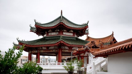 Obraz premium Traditional Asian Architecture with Ornate Roofs and Serenity Gardens