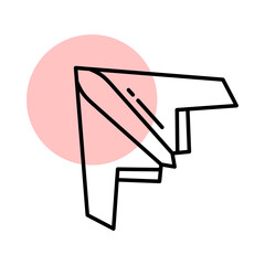 Naklejka premium Stealth Bomber Aircraft Icon Featuring an Angular Flying Wing Silhouette With Sharp Edges, Representing Advanced Military Aviation and Strategic Air Defense Technology