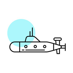 Naklejka premium Military Submarine Icon Featuring a Periscope, Streamlined Hull, and Rear Propeller, Representing an Underwater Naval Vessel and Stealth Ocean Defense Fleet