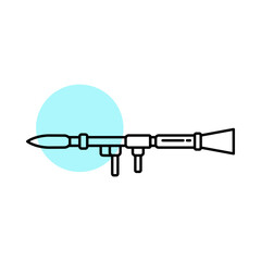 Naklejka premium Rocket Propelled Grenade Launcher Icon Featuring a Shoulder Tube and Pointed Warhead, Representing an Anti Tank Weapon and Military Infantry Firepower Support