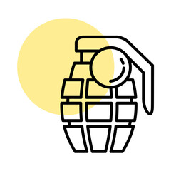 Naklejka premium Hand Grenade Icon Featuring a Textured Segmented Body, Safety Pin, and Release Lever, Representing a Military Explosive Weapon and Infantry Combat Equipment