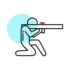 Naklejka premium Kneeling Soldier Icon Featuring a Sniper Rifle Held in an Aiming Position, Representing a Military Marksman in Tactical Combat and Precision Long Range Shooting