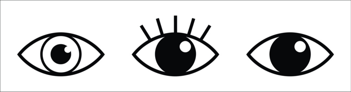 Eye icon set, eyesight vision and view symbols, human eye observation concepts, flat minimalist collection for healthcare interface vector design