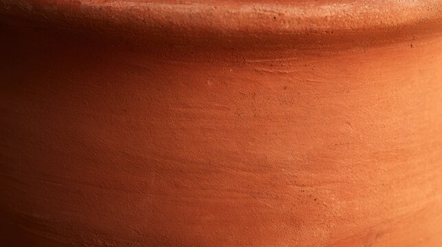 Texture of terracotta flowerpot is clear with warm tones. The surface shows signs of age and is suitable for plant display.
