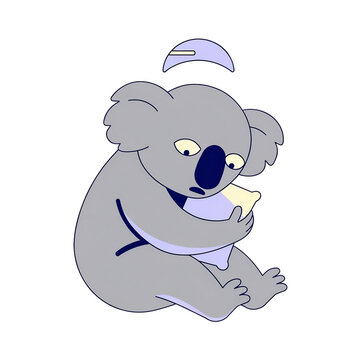 Cute cartoon koala bear holding a pillow with an empty sleep meter icon above head