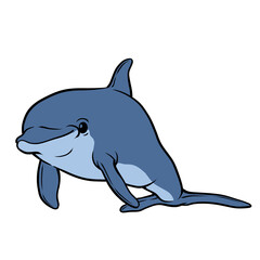 Cute cartoon blue dolphin marine life animal illustration isolated on transparent background © pranowo