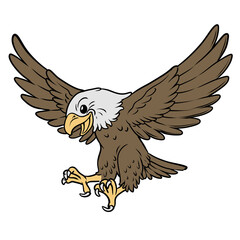 Fototapeta premium Cute cartoon flying bald eagle bird of prey illustration isolated on transparent background