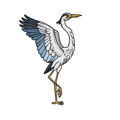 Naklejka premium Cute cartoon grey heron wading bird illustration isolated on transparent background