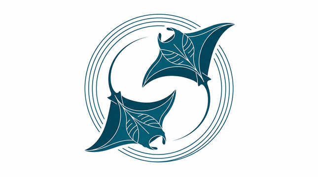 Elegant Vector Illustration Featuring Two Graceful Manta Rays Swimming in a Circular Pattern Symbolizing Marine Harmony and Ocean Life Beauty