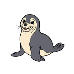 Fototapeta premium Cute cartoon grey seal marine animal illustration isolated on transparent background