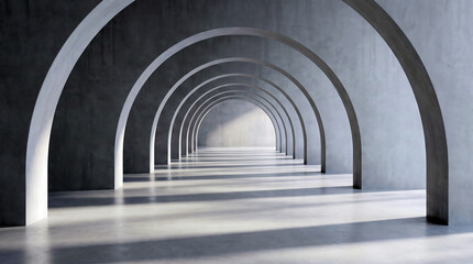 Naklejka premium Minimalist concrete arched hallway with soft natural lighting