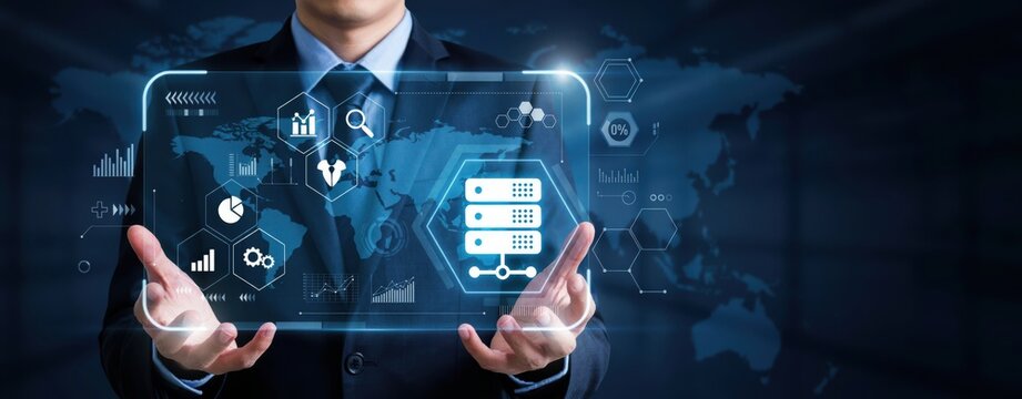 Businessman holding virtual server network interface