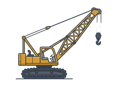 Yellow crawler crane heavy lifting construction equipment illustration