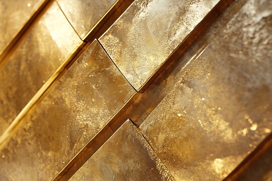 Modern golden decorative panels with textured metallic finish and geometric pattern