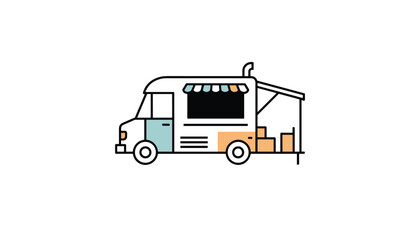 Fototapeta premium Vector illustration of a modern food truck or mobile kitchen vehicle with a service window on white background.