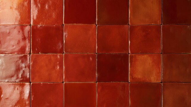 The scene shows a terracotta glazed ceramic surface with shiny variations and artisanal texture against a neutral background.