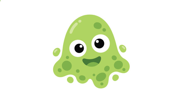 Adorable bright green slime monster with big cartoon eyes and a cheerful smile, perfect for kids game assets.