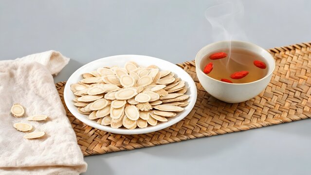 Dried Astragalus Root Slices with Herbal Tea and Goji Berries