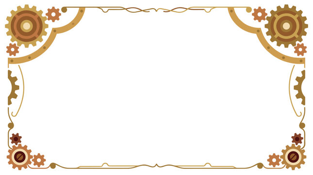 Steampunk border frame with mechanical clockwork gears and intricate industrial machinery elements for vintage invitations, engineering blueprints