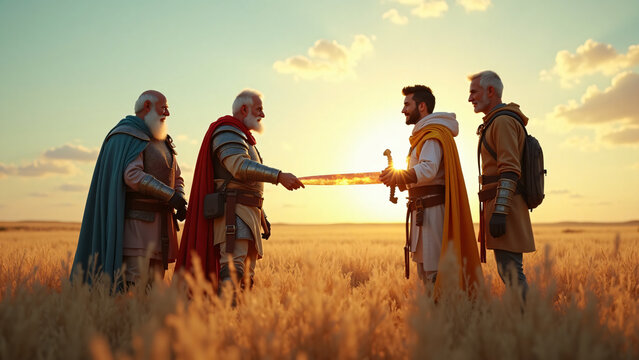 Tiny Warriors Passing Sword to Young Adventurers