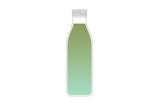 Eine einzelne, isolierte Glasflasche mit einem gr&uuml;nen Farbverlauf, die ein gesundes Getr&auml;nk, einen Smoothie oder einen Saft vor einem sauberen wei&szlig;en Hintergrund darstellt.