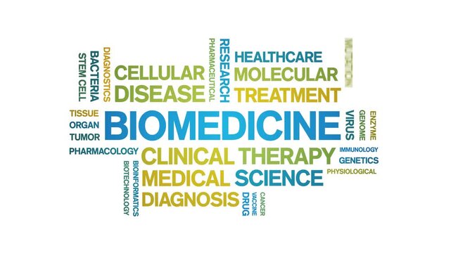 Biomedicine animated word cloud-animation tag kinetic typography seamless loop.